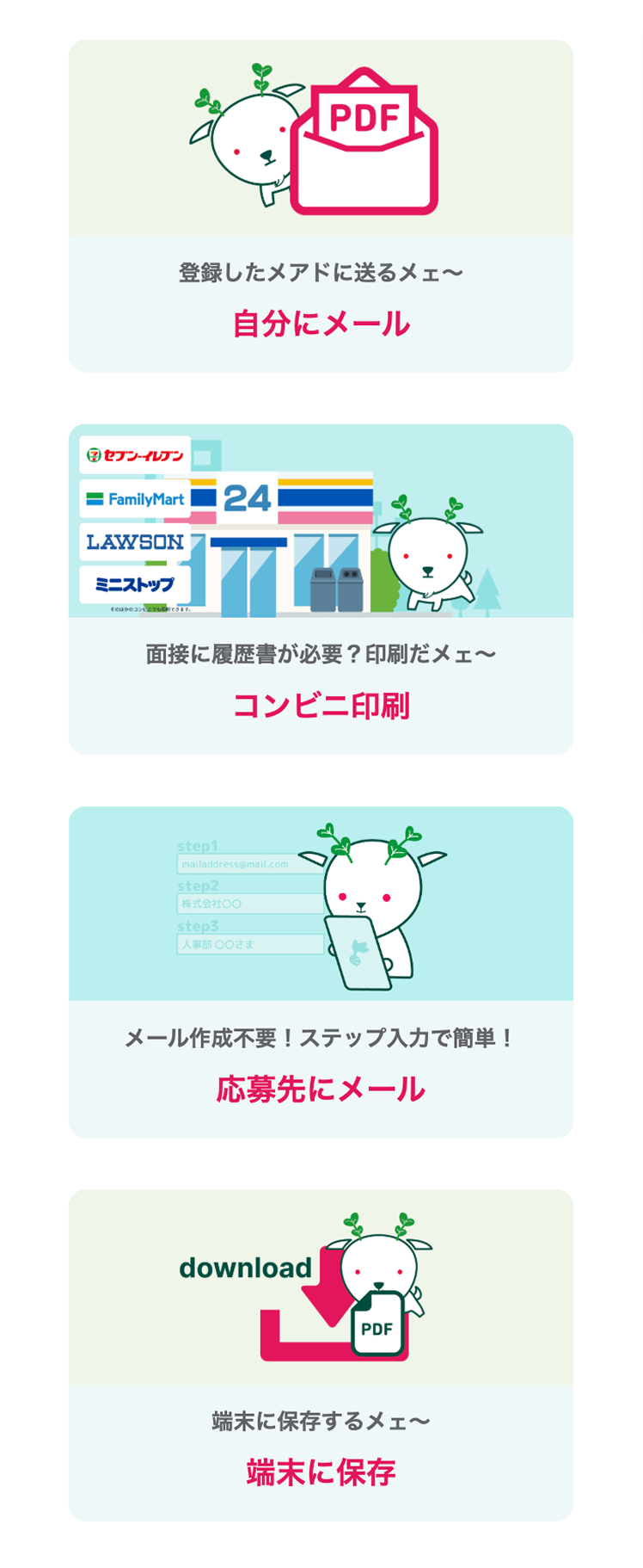 完了ページのメニュー